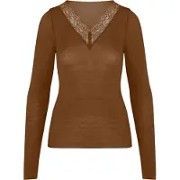 Hunkemoller super soft Kant V-Neck shirt met Cashmere Bruin Dames | Maat: 2XL