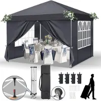 Sonstiges Pop-up paviljoen, 3x3 meter, waterdicht, UV-bescherming 50+, donkergrijs, met 4 zijpanelen