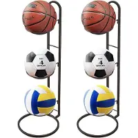 Benza Ibenzoa 2-delige set, 3-laags balrek van ijzer, 24 x 73 cm – ruimtebesparende opbergoplossing voor basketbal-, voetbal- en volleybal (garage, speelkamer)