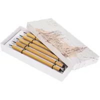 Gistuch 5-delige inktpen, met de hand gemaakt, geschikt voor manga-calligrafie, vintage bamboendesign, voor tekenen, schilderen, schoolbenodigdheden, met schuine penpunt