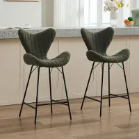 Sonstiges Barstoelen, set van 2, groen, met fluweelachtige stof, metalen poten en gestikte rugleuning