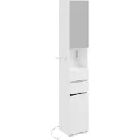 SoBuy Hoge Badkamerkast met Spiegeldeur, Stopcontact en Wasmand - Wit, Modern Design Hoge smalle kast met spiegeldeur BZR240-E-W