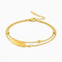 LGT JWLS Goudkleurige Damesarmband van Edelstaal met Dubbele Ketting en Veer