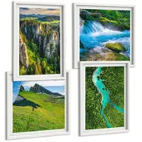 Coloray 4-Delige Schilderij Set - Groene Berglandschappen Met Rivier En Rotsen - 40 x 40 En 40 x 60 - Schilderijen Set - Wanddecoratie - Woonkamer - Interieur Decoratie