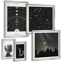 Coloray 5-Delige Schilderij Set - Sterrenstelsel In Het Zonnestelsel 'S Nachts Figuur Op De Maan - 20 x 30 cm - Decoratieve Schilderijen - Wanddecoratie - Hal - Stijlvolle Muurdecoratie