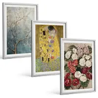 Coloray 3-Delige Schilderij Set - Bloemen En Bomen In De Schilderstijl Van De Kus Van Gustav Klimt. - 40 x 60 cm - Wanddecoratie - Muurdecoratie - Woonkamer - Moderne Wanddecoratie