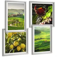 Coloray 4-Delige Schilderij Set - Italiaanse Landschappen Met Citrusbomen En Groene Heuvels - 40 x 40 cm En 40 x 60 cm - Muurdecoratie - Schilderijen Set - Woonkamer - Woonkamer Decoratie