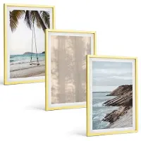 Coloray 3-Delige Schilderij Set - Zomers Zand En Uitzicht Op Zee Zomerse Landschappen - 40 x 40 cm En 40 x 60 cm - Decoratieve Muurdecoratie - Slaapkamer - Interieur Decoratie