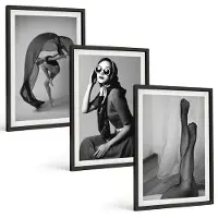 Coloray 3-Delige Schilderij Set - Stijlvolle Zwart-Witportretten Van Vrouwen In Elegante Poses - 40 x 60 cm - Muurdecoratie - Wanddecoratie - Slaapkamer - Decoratieve Schilderijen