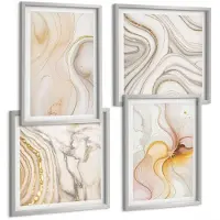 Wallfluent 4-Delige Schilderij Set - Abstracte Warme Patronen, Elegante Motieven - 40 x 40 cm En 40 x 60 cm - Decoratieve Muurdecoratie - Slaapkamer - Interieur Decoratie