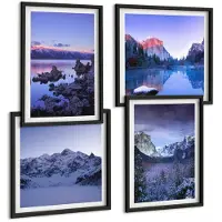 Coloray 4-Delige Schilderij Set - Berglandschappen Bij Schemering, Uitzicht Op Het Water - 40 x 40 cm En 40 x 60 cm - Schilderijen Set - Wanddecoratie - Woonkamer - Woonkamer Decoratie