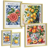 Coloray 5-Delige Schilderij Set - Zonnige Accenten Met Citrusvruchten In Een Vintage Stijl - 50 x 50 cm, 20 x 30 cm En 40 x 60 cm - Muurdecoratie - Decoratieve Schilderijen - Wohnzimmer