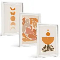 Coloray 3-Delige Schilderij Set - Abstracte Vormen In Oranje Tinten - 40 x 60 - Decoratieve Schilderijen - Woonkamer - Interieur - Woonkamer Decoratie