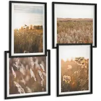 Coloray 4-Delige Schilderij Set - Zomerse Uitzichten Op Weilanden En Bloemen Bij Zonsondergang - 40 x 40 cm En 40 x 60 cm - Muurdecoratie - Schilderijen Set - Woonkamer - Decoratieve Schilderijen
