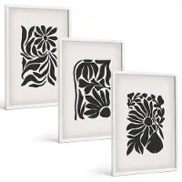 Coloray 3-Delige Schilderij Set - Abstracte Plantpatronen In Zwarttinten - 40 x 60 - Decoratieve Muurdecoratie - Slaapkamer - Woonkamer Decoratie