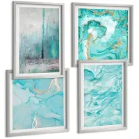 Coloray 4-Delige Schilderij Set - Verschillende Blauwtinten In Delicate Abstracte Patronen - 40 x 40 cm En 40 x 60 cm - Moderne Wanddecoratie - Woonkamer