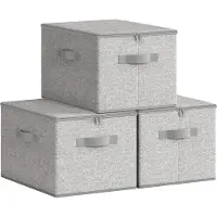 Songmics - Opbergbox - Opbergdoos - Met Deksel - 3-delige Set - Opvouwbare Stofbox met Handgrepen