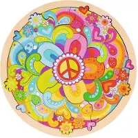Goki Houten Puzzel - - Mandala Bloemen Puzzel - 34 stukken - Rond 29,5 cm - Heldere kleuren