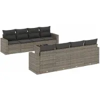 vidaXL 9-delige Loungeset met kussens poly rattan grijs