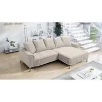 Fun-Möbel Eckbank, slaapbank, bank FLORENCE, gestoffeerd, kleur: beige, model: Bubble, met poef, rechts