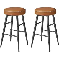 Vasagle Songmics Barkrukken, set van 2, kunstleer, mid-century stijl, karamelbruin, klein formaat