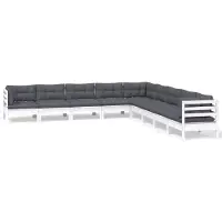 vidaXL 9-delige loungeset voor de tuin met kussens, wit, massief grenenhout