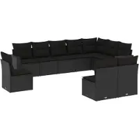 vidaXL 10-delige Loungeset met kussens poly rattan zwart
