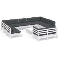 vidaXL 12-delige loungeset voor de tuin met kussens, wit, massief grenenhout