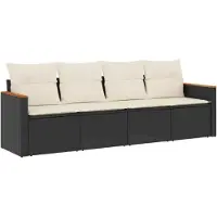 vidaXL 4-delige tuinmeubelset met kussens, zwart, polyrotan