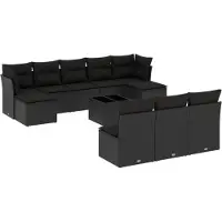 vidaXL 11-delige tuinmeubelset met kussens, zwart, polyrotan