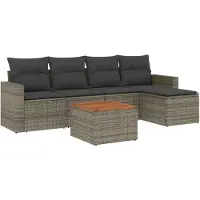 vidaXL 6-delige tuinmeubelset met kussens, grijs, polyrotan