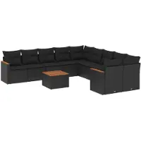 vidaXL 11-delige tuinmeubelset met kussens, zwart, polyrotan