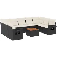 vidaXL 10-delige Loungeset met kussens poly rattan zwart