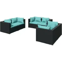 vidaXL 6-delige loungeset voor de tuin met kussens, van polyrotan, zwart