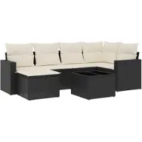vidaXL 7-delige Loungeset met kussens poly rattan zwart
