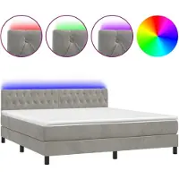 vidaXL Boxspring met matras en LED fluweel lichtgrijs 160x200 cm