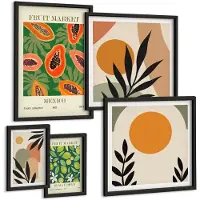 Coloray 5-Delige Schilderij Set - Tropische Vruchten In Retrostijl Met Exotische Motieven - 50 x 50 cm, 20 x 30 cm En 40 x 60 cm - Decoratieve Schilderijen - Woonkamer - Interieur - Muurdecoratie