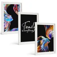 Coloray 3-Delige Schilderij Set - Portretten Van Mensen In Kleurrijke Patronen En Een Opschrift Over Familie. - 40 x 60 - Wanddecoratie - Woonkamer Decoratie - Muurdecoratie