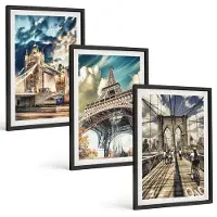 Coloray 3-Delige Schilderij Set - Bruggen En Torens In Europese Steden - 40 x 60 cm - Wanddecoratie - Schilderijen Set - Kantoor - Muurdecoratie