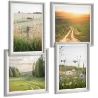 Wallfluent 4-Delige Schilderij Set - Natuurlandschappen Met Velden En Paden In De Zon. - 40 x 40 cm En 40 x 60 cm - Muurdecoratie - Schilderijen Set - Woonkamer