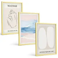 Coloray 3-Delige Schilderij Set - Abstracte Vormen En Delicate Kleuren Van Matisse - 40 x 40 cm En 40 x 60 cm - Stijlvolle Wanddecoratie - Interieur - Stijlvolle Muurdecoratie