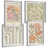 Wallfluent 4-Delige Schilderij Set - Poster Met Botanische Motieven, Parijse Minimalistische Stijl - 40 x 40 cm En 40 x 60 cm - Muurdecoratie - Wanddecoratie - Slaapkamer - Moderne Wanddecoratie