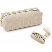 VHV - Etui - Kleine Pennenzak - Soepele Rits - Draagbaar - 20x7x7 cm - Lichtgewicht - Schattige - Voor School, Kantoor - Beige
