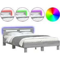vidaXL Bedframe met hoofdeinde, LED-verlichting, grijs Sonoma, 120x190 cm