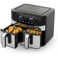 Costway Heteluchtfriteuse, 2 kamers, Airfryer 8,5 l met kijkvenster, Sync Cook & Match Finish, digitaal touchscreen en 360° hete lucht, 2100 W, vaatwasmachinebestendig