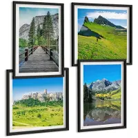 Coloray 4-Delige Schilderij Set - Groene Heuvels Met Een Kasteel En Berglandschappen - 40 x 40 cm En 40 x 60 cm - Wanddecoratie - Muurdecoratie - Woonkamer - Stijlvolle Muurdecoratie