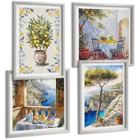 Coloray 4-Delige Schilderij Set - Zeegezicht Met Citroenbomen - Italiaanse Schilderijen - 40 x 40 cm En 40 x 60 cm - Schilderijen Set - Wanddecoratie - Woonkamer - Muurdecoratie