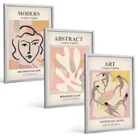 Coloray 3-Delige Schilderij Set - Stijlvolle Portretten En Abstracte Vormen In Pastelkleuren. - 40 x 60 cm - Stijlvolle Wanddecoratie - Interieur - Moderne Wanddecoratie