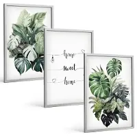 Coloray 3-Delige Schilderij Set - Aquarel Monstera Verlaat Het Fijne Thuis - 40 x 60 cm - Schilderijen Set - Wanddecoratie - Woonkamer - Woonkamer Decoratie