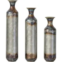 Muvano Metalen vazen set - Vintage vloervaas - Decoratieve vaas-Handgemaakte vaas – Massief metaal – Handgebrand – Niet waterdicht - Robuust - Woonkamer - Vloervaas- 3-delig-Vintage